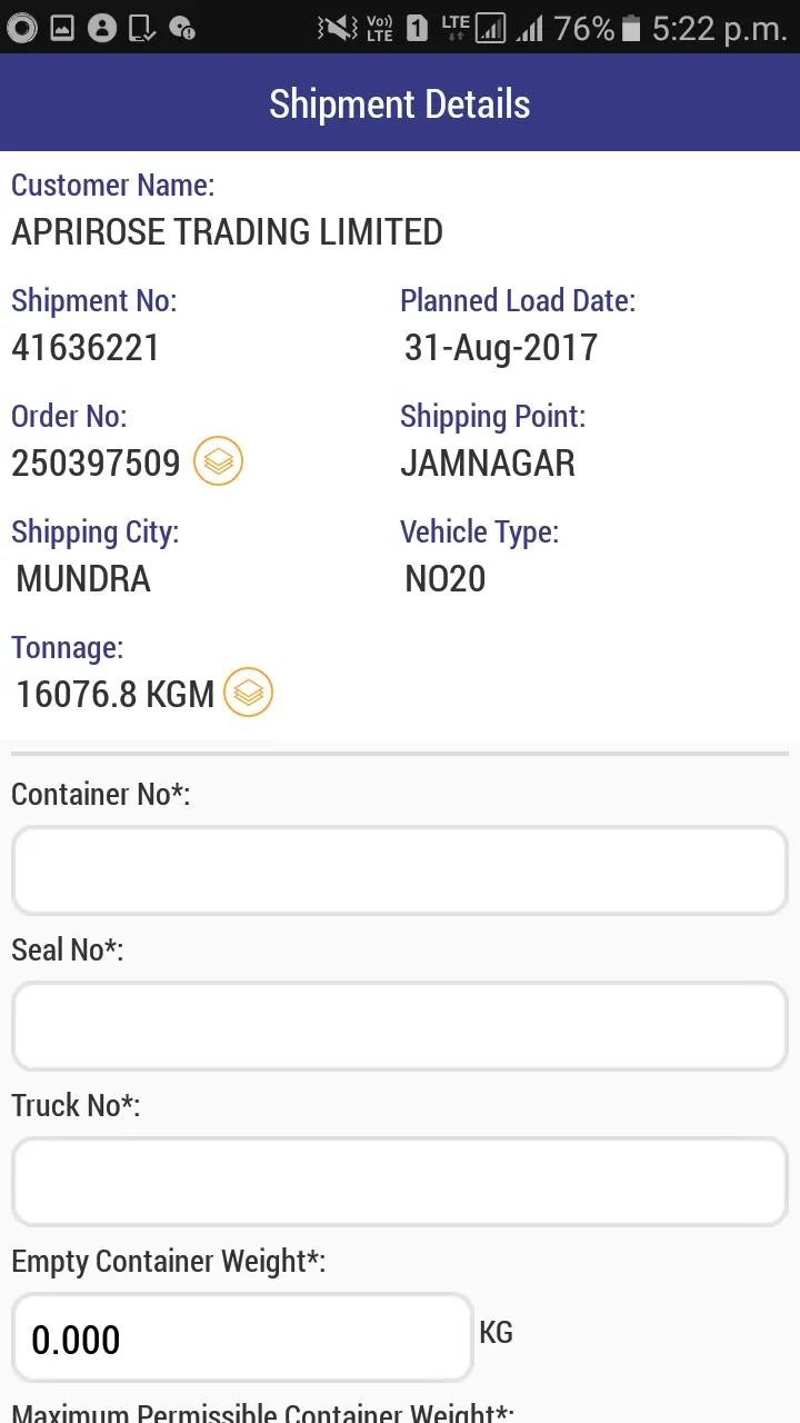 Shipment Vehicle Confirmation | Indus Appstore | Screenshot