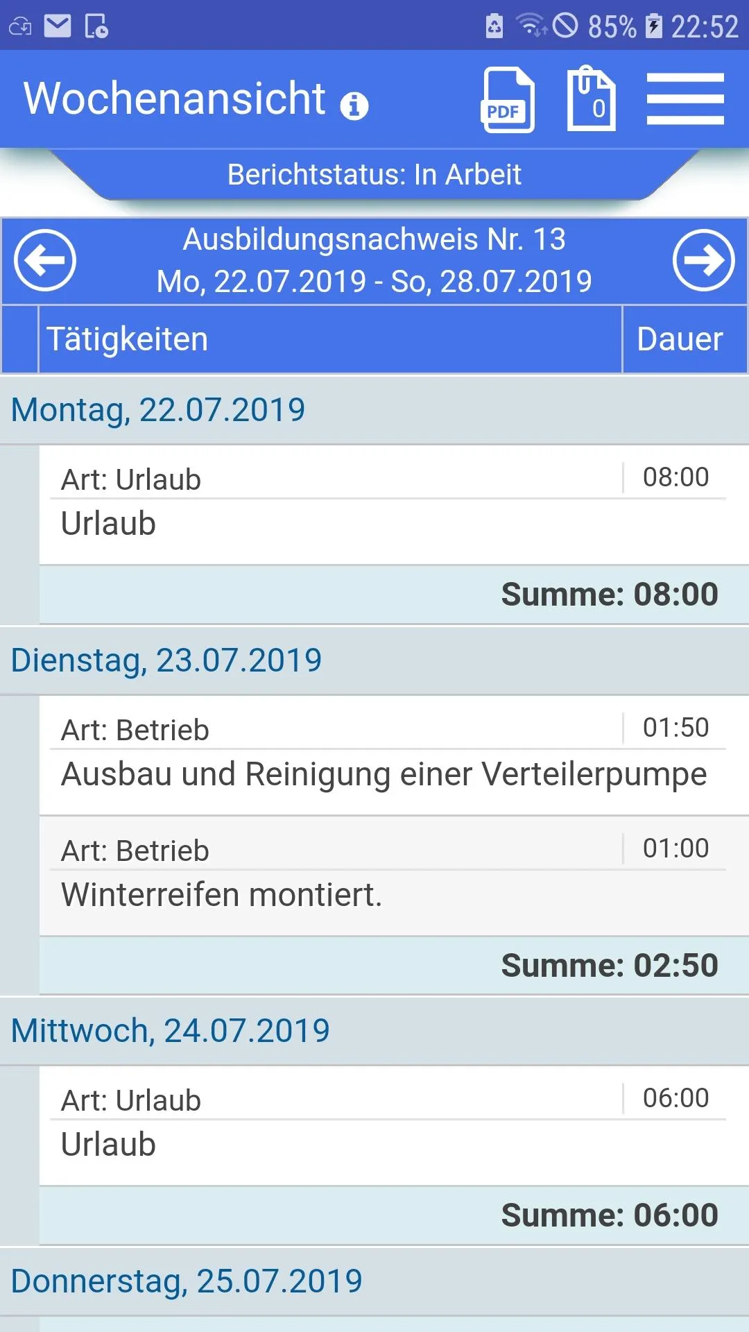 Azubiheft Online Berichtsheft | Indus Appstore | Screenshot