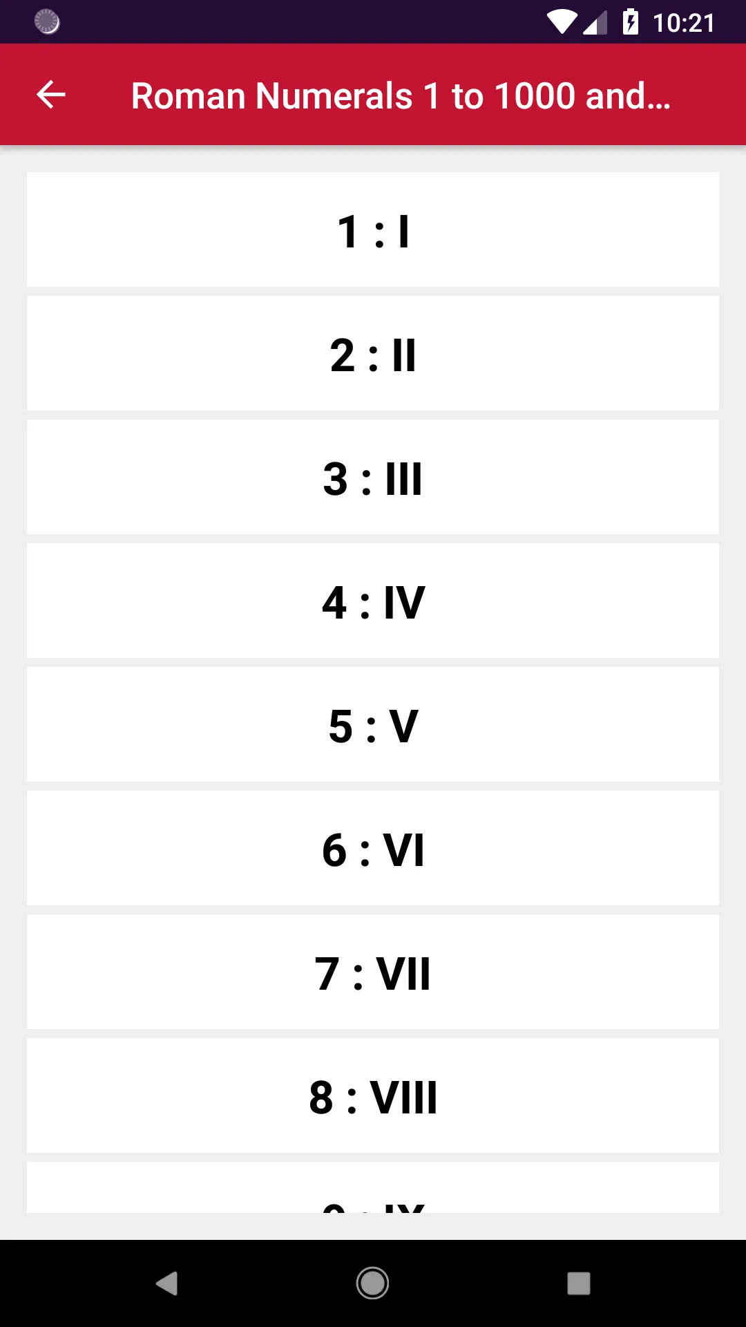 Roman Numerals 1 to 1000 and C | Indus Appstore | Screenshot