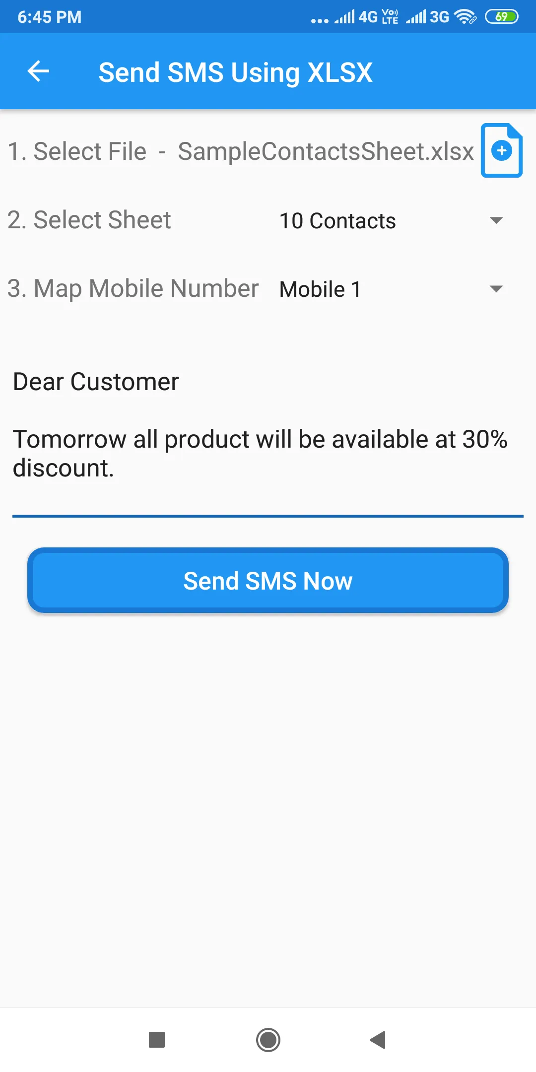 Bulk SMS Send Using Excel | Indus Appstore | Screenshot