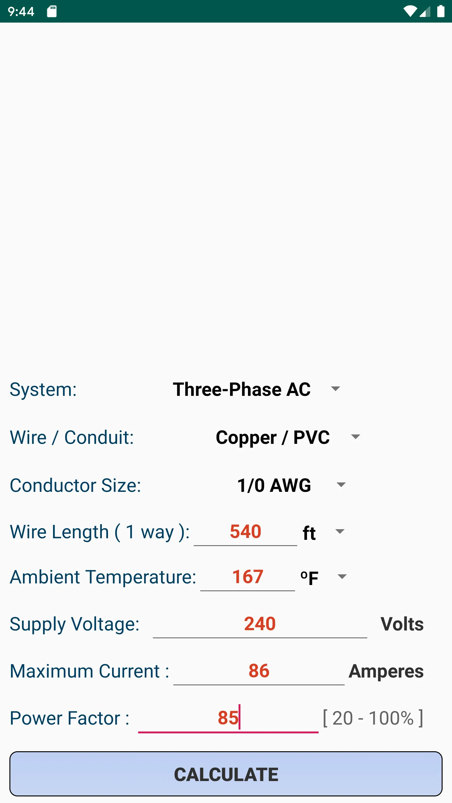 NEC Voltage Drop Calculator | Indus Appstore | Screenshot