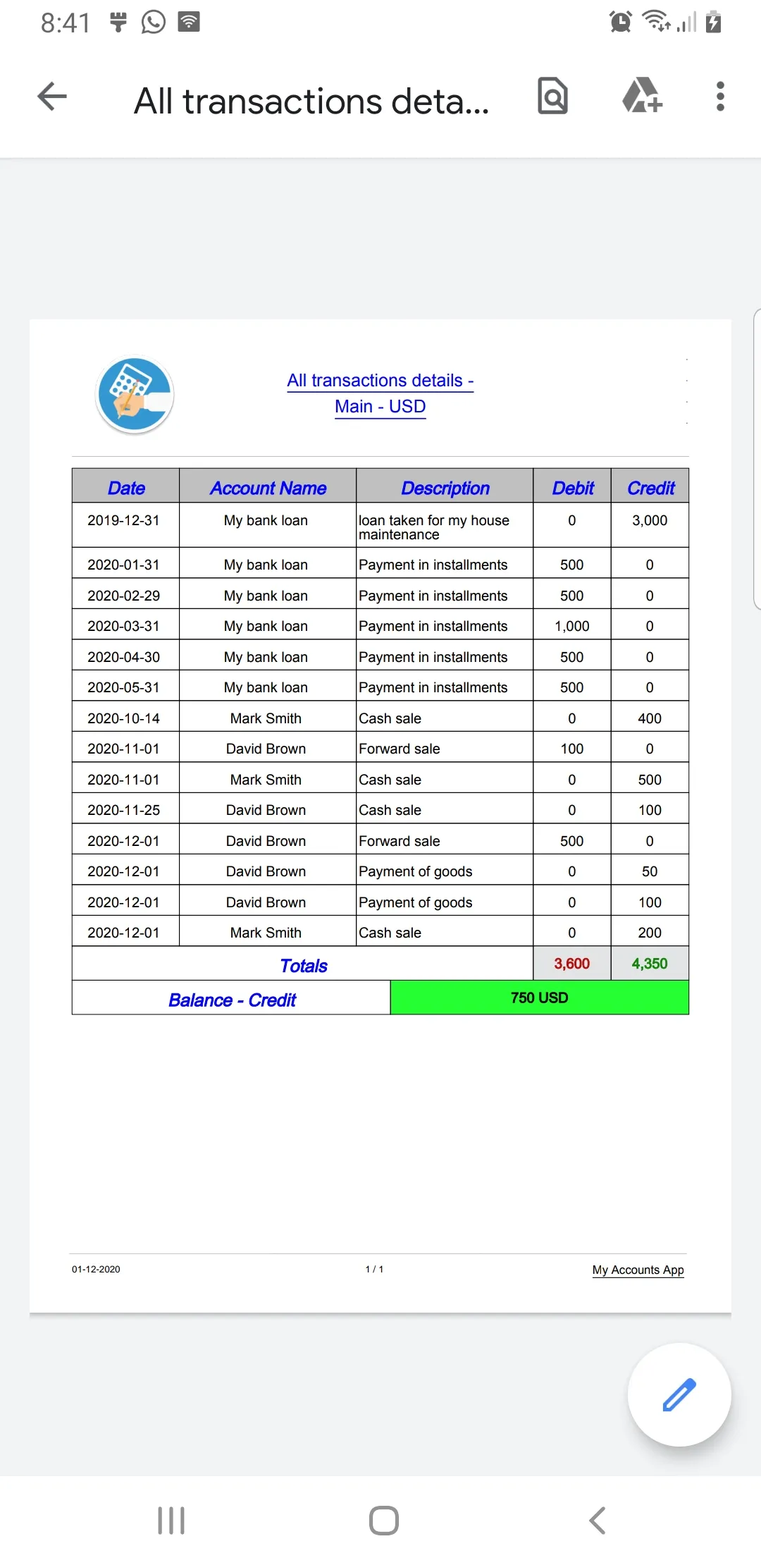 My Accounts Debit and Credit | Indus Appstore | Screenshot