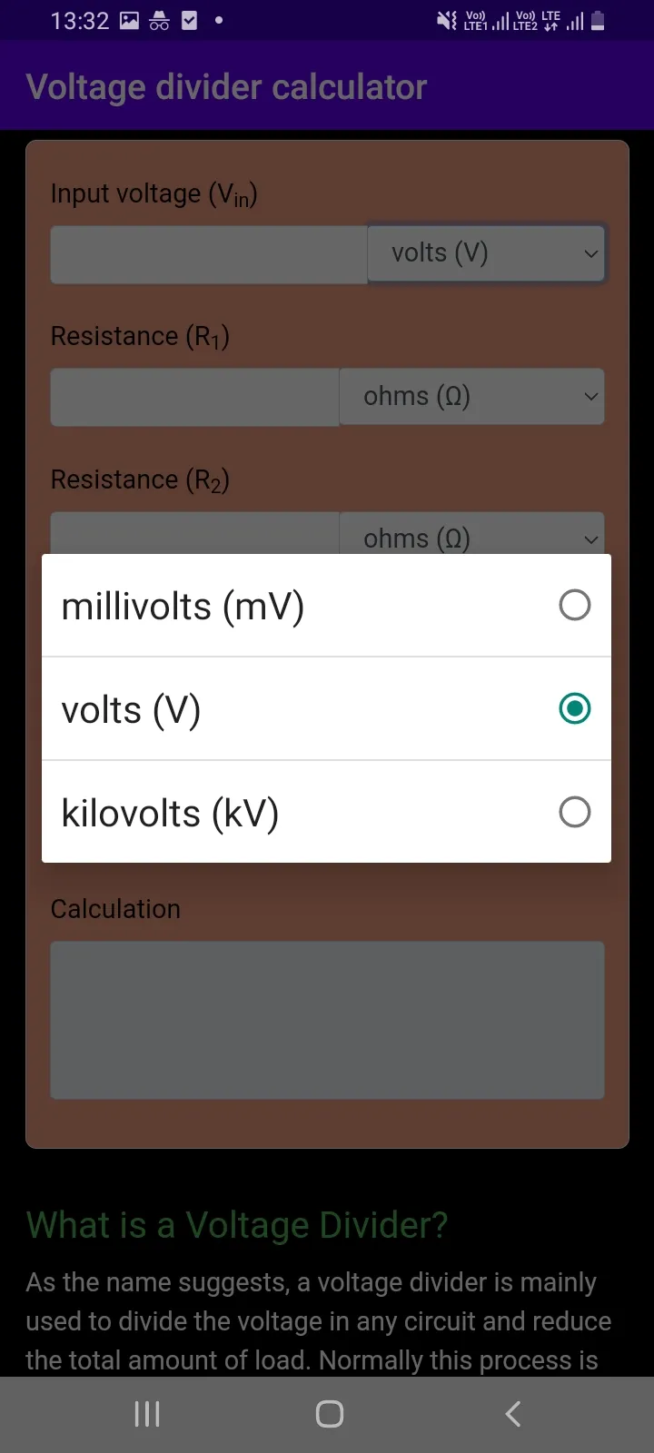 Voltage divider calculator | Indus Appstore | Screenshot