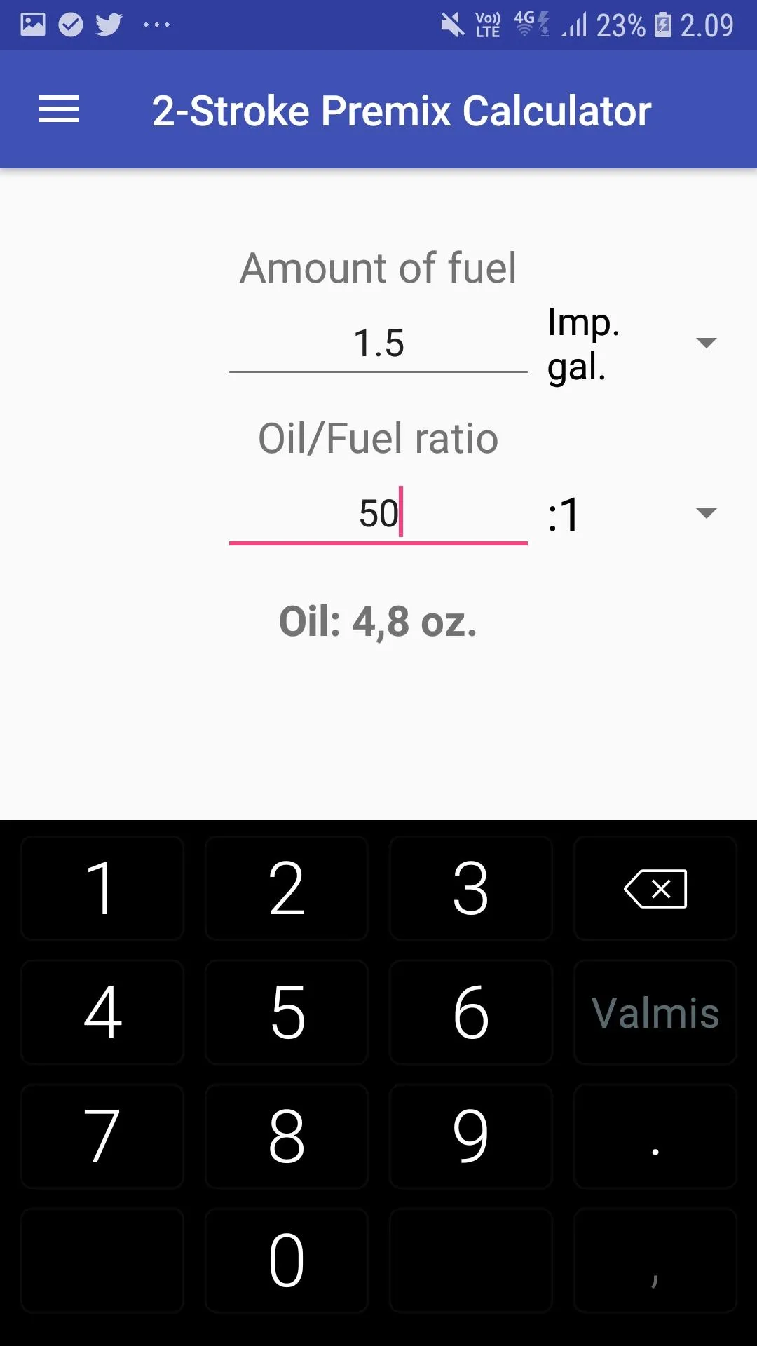 2-Stroke Premix Calculator | Indus Appstore | Screenshot