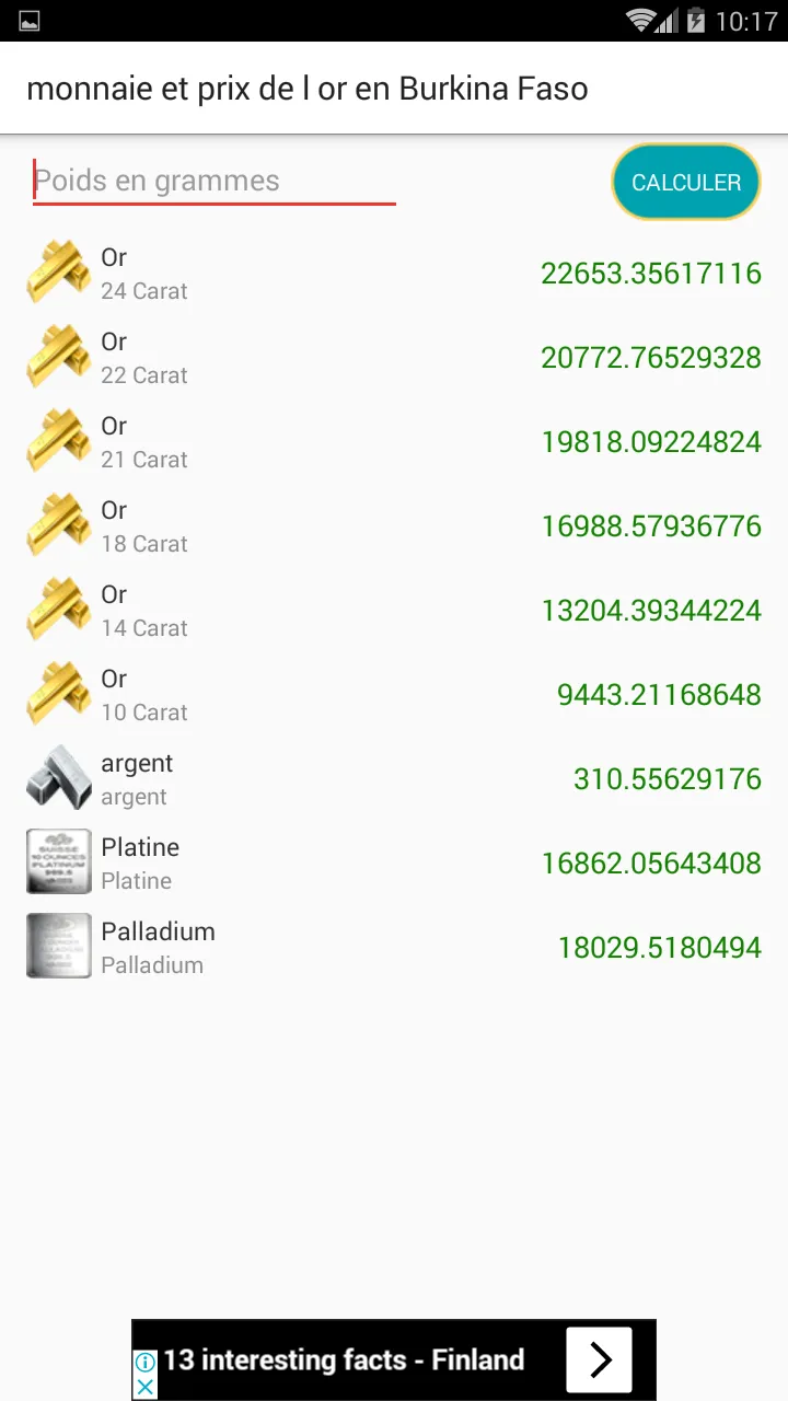 devise et prix de l'or au Burk | Indus Appstore | Screenshot