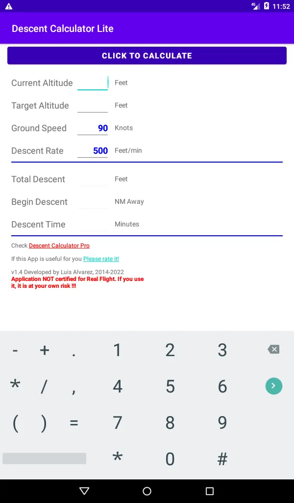 Airplane Descent Calculator LT | Indus Appstore | Screenshot