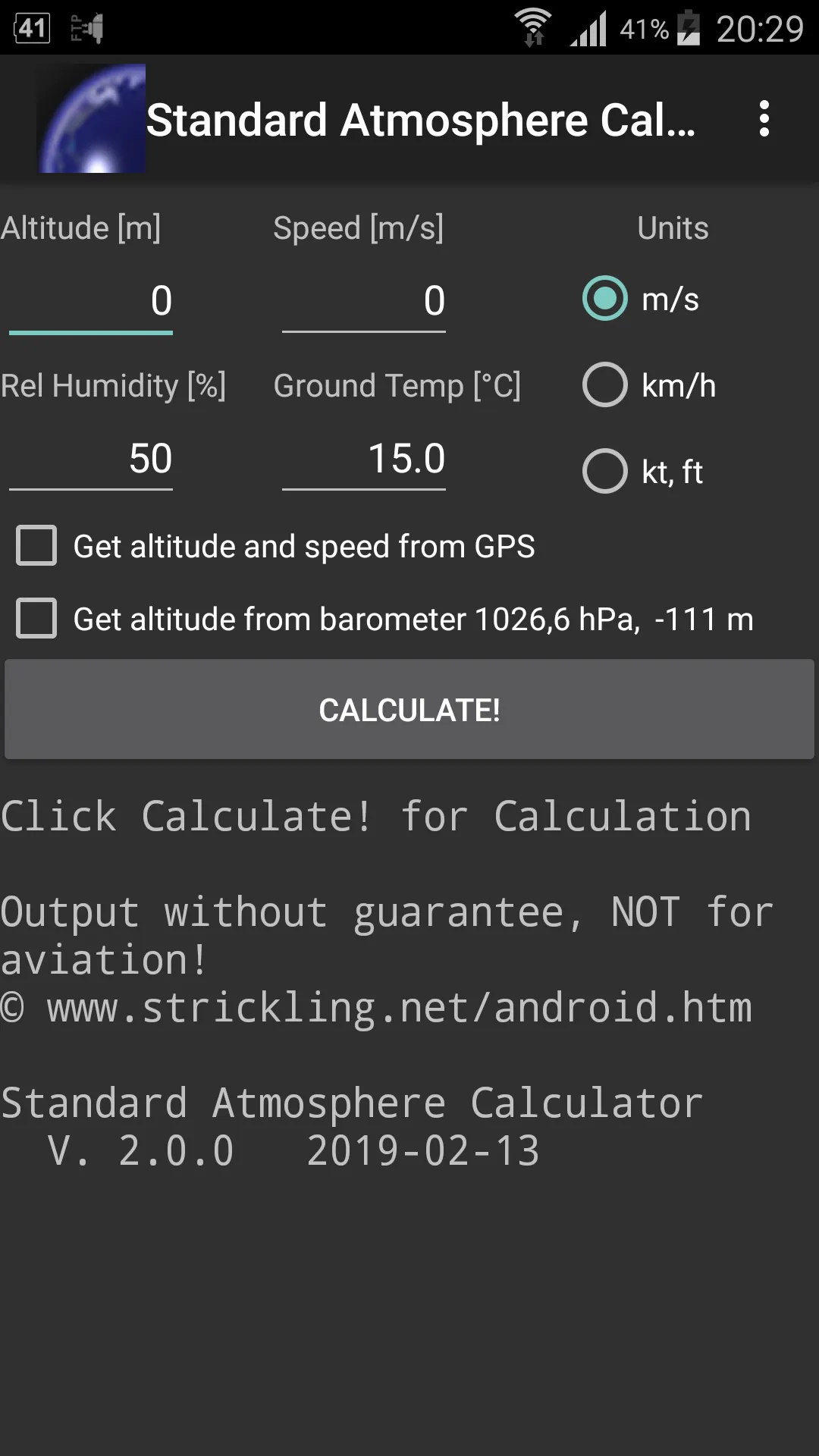 Standard Atmosphere Calculator | Indus Appstore | Screenshot