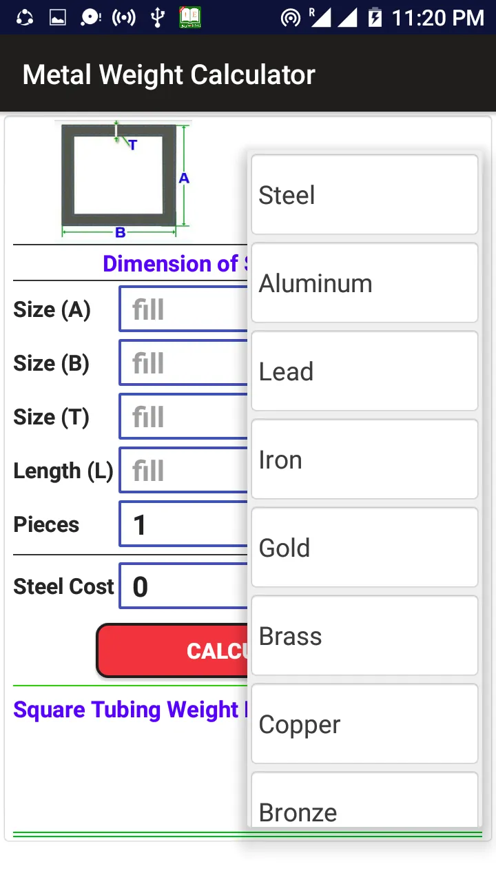 Metal Weight Calculator (Steel | Indus Appstore | Screenshot