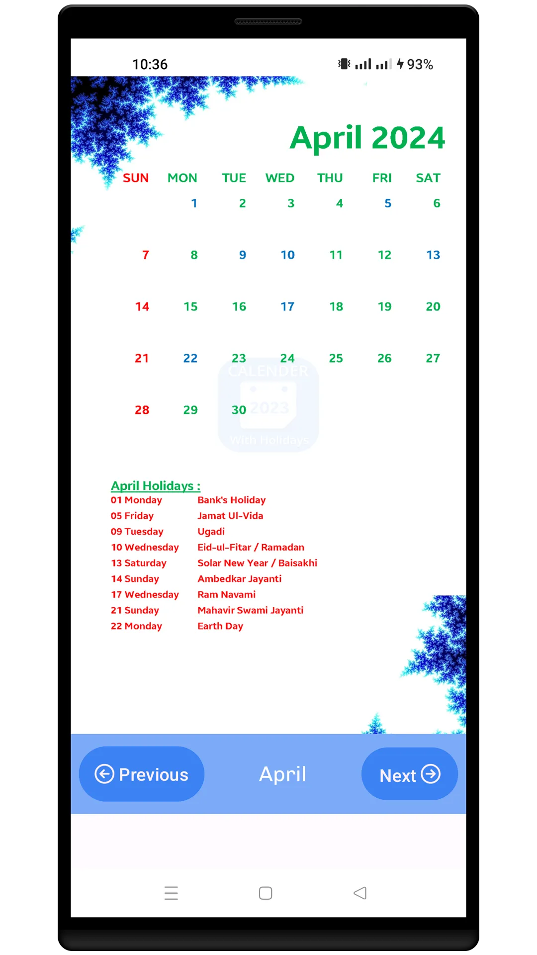 Calendar 2024 & Holidays | Indus Appstore | Screenshot