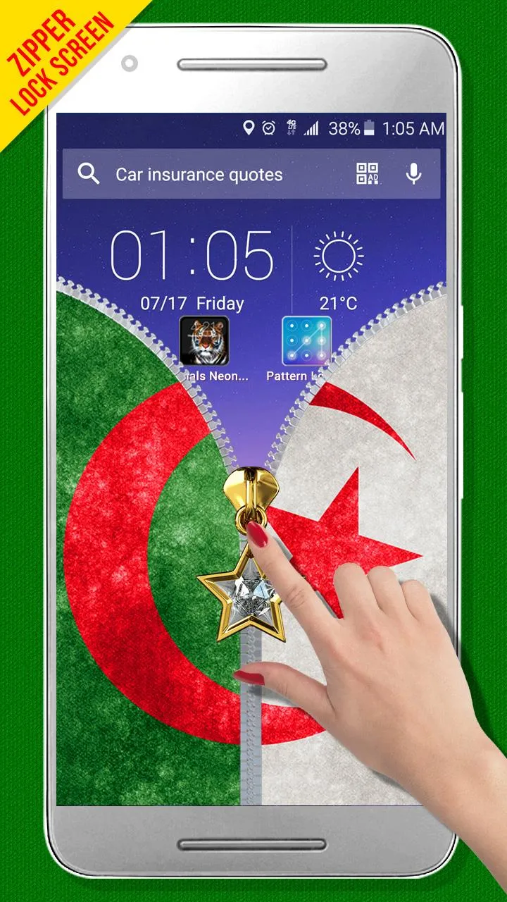 Algeria Flag Zipper LockScreen | Indus Appstore | Screenshot