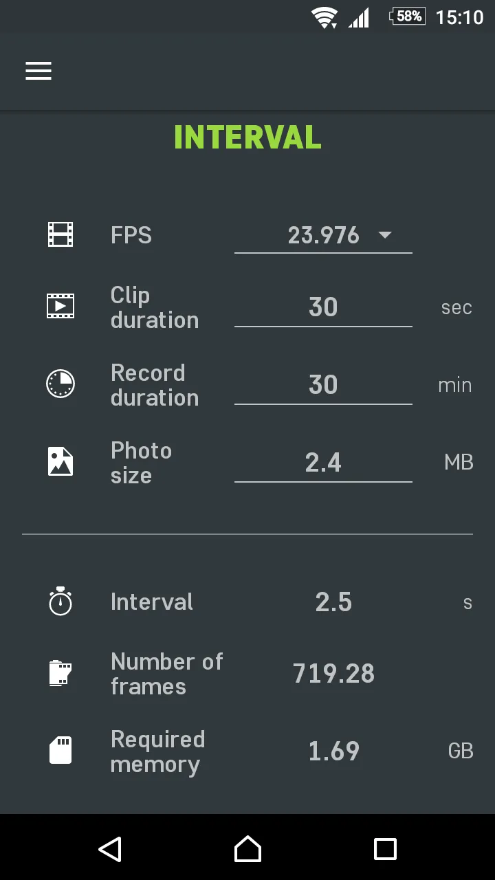 Slidekamera Timelapse Calc. | Indus Appstore | Screenshot