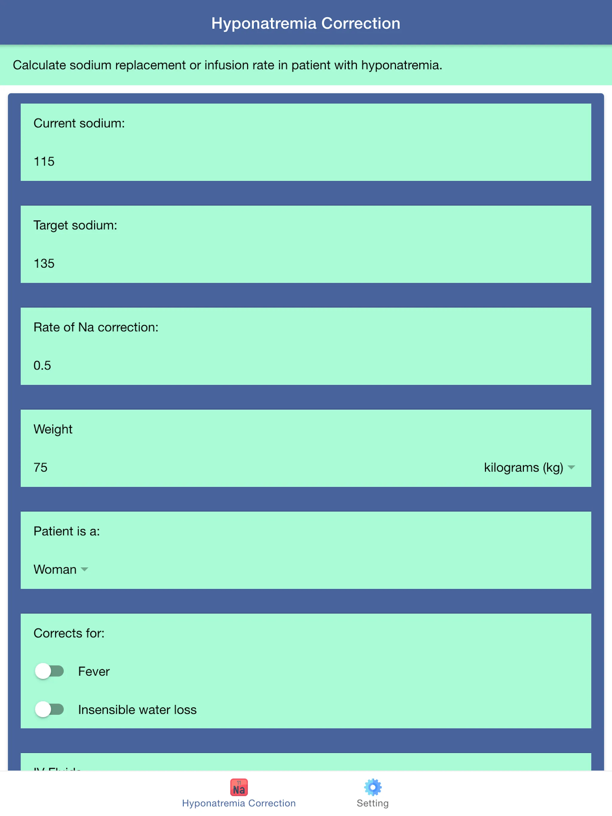 Hyponatremia Correction Rate | Indus Appstore | Screenshot