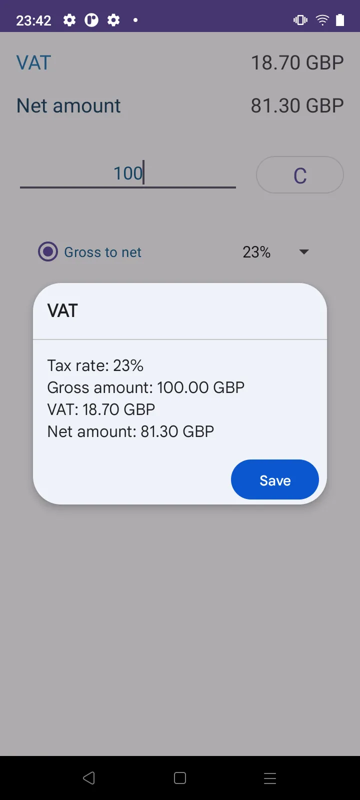 Calculator VAT gross nett | Indus Appstore | Screenshot