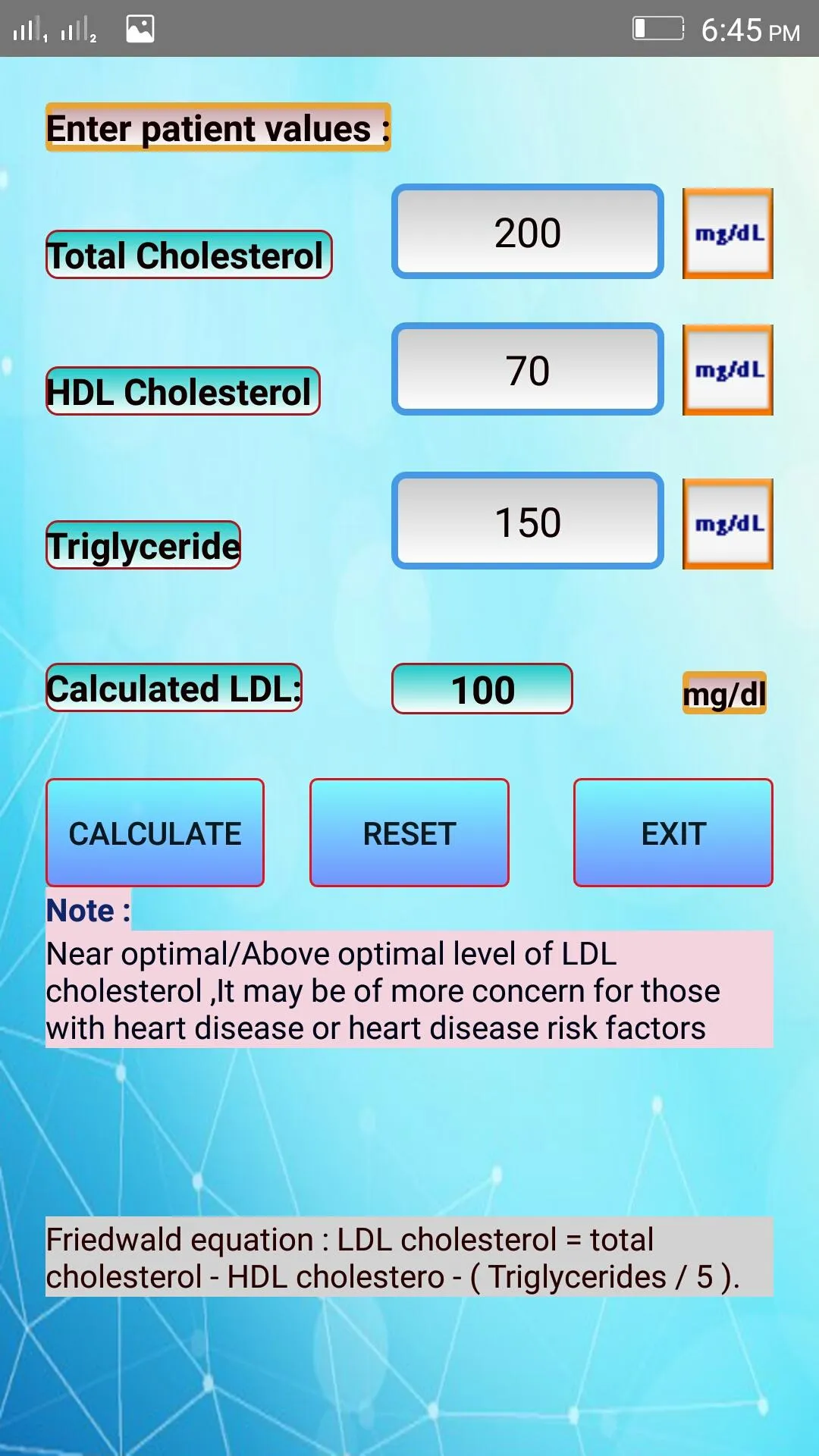 LDL Cholesterol Calculator | Indus Appstore | Screenshot