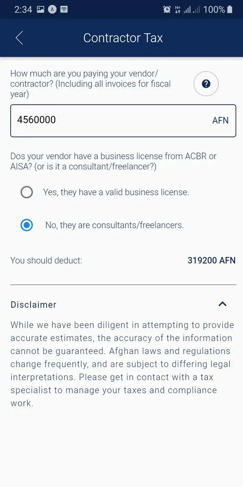 Afghan Tax Calculator | Indus Appstore | Screenshot