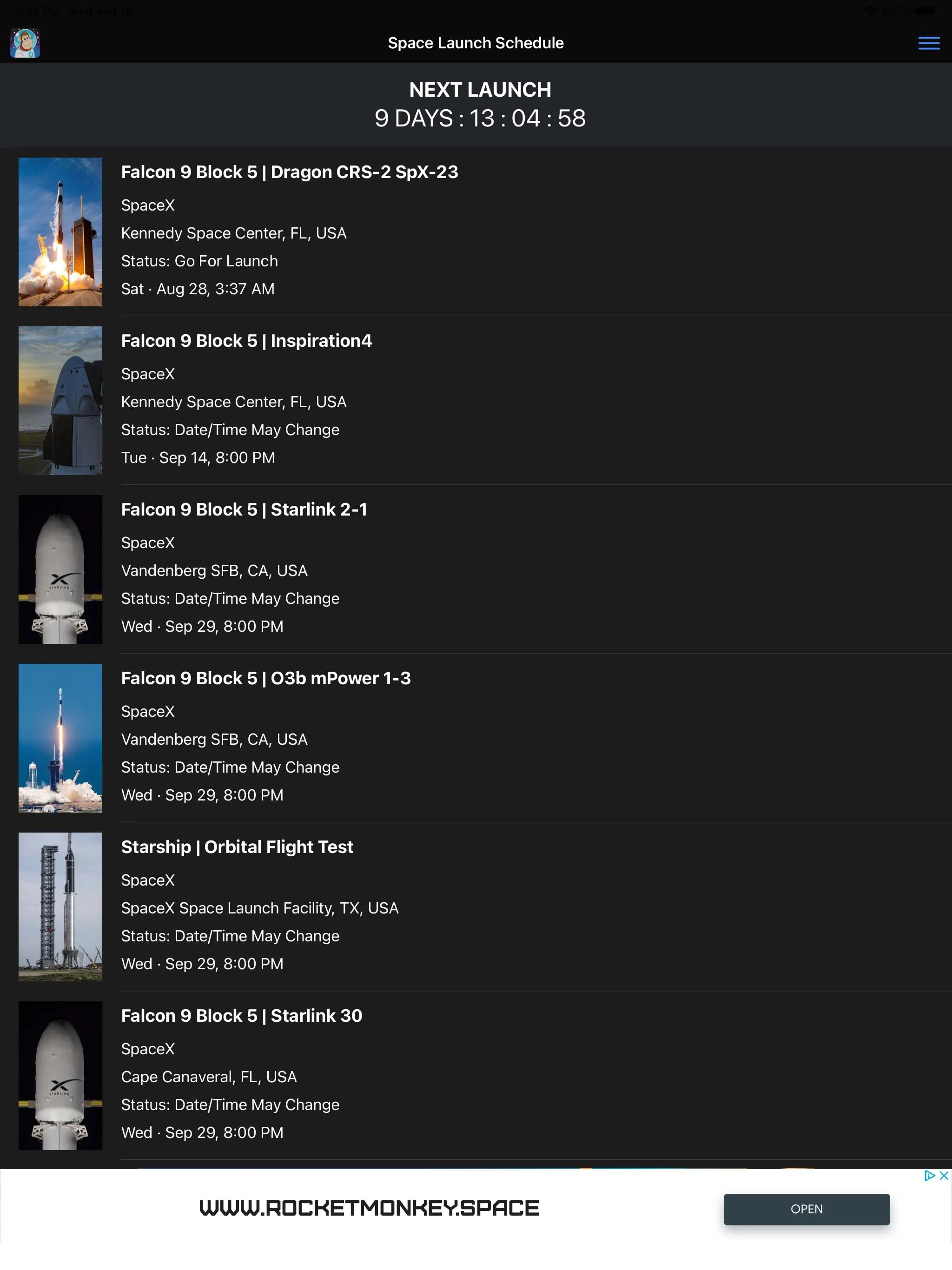 Space Launch Schedule | Indus Appstore | Screenshot