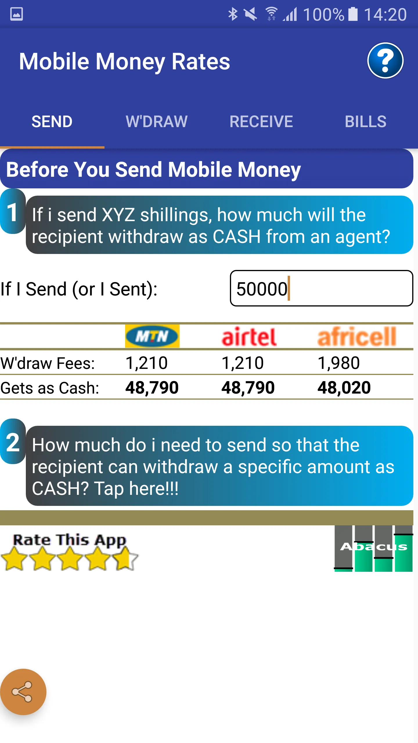 Mobile Money Rates Calculator | Indus Appstore | Screenshot