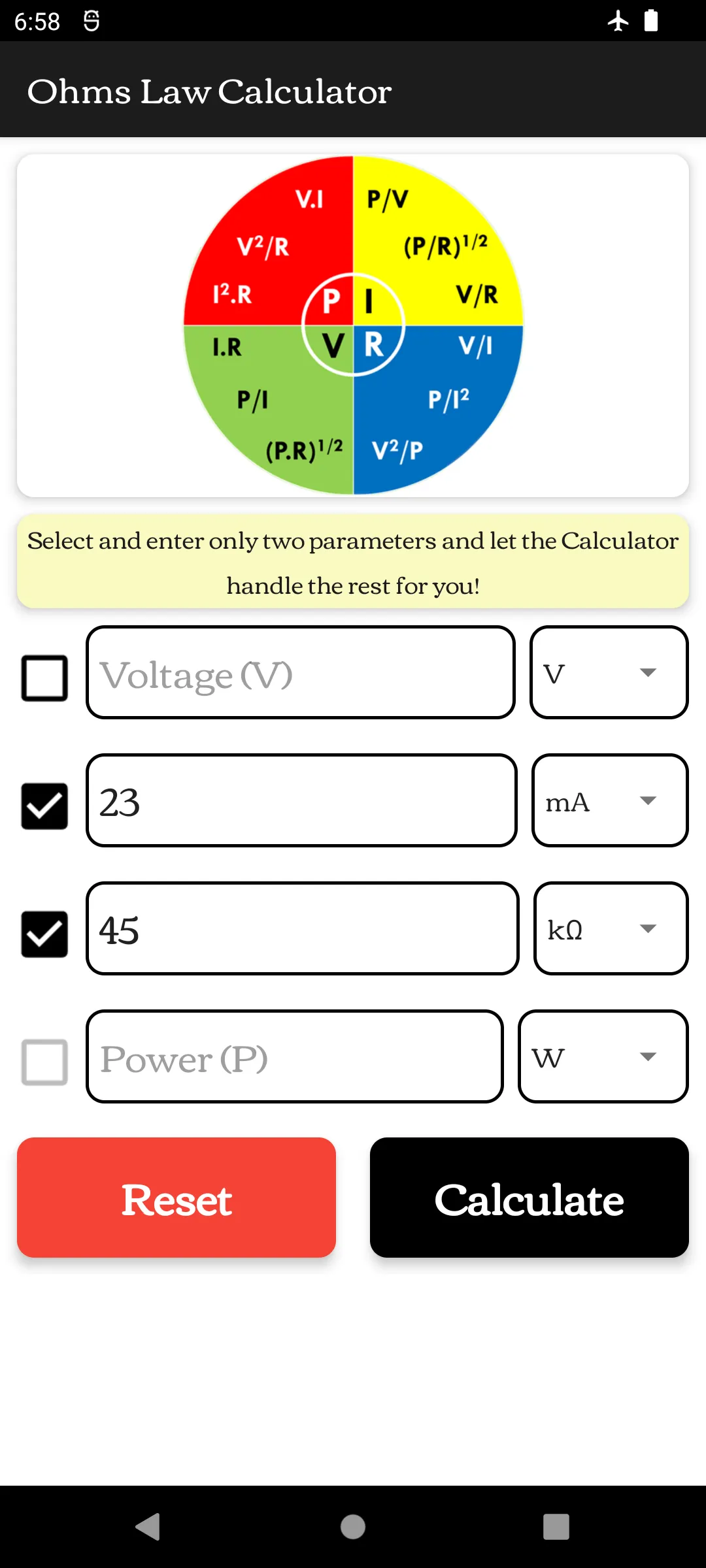 Physics Ohms law Calculator | Indus Appstore | Screenshot