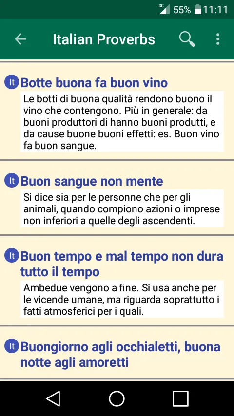 Italian French Proverbs Dict. | Indus Appstore | Screenshot