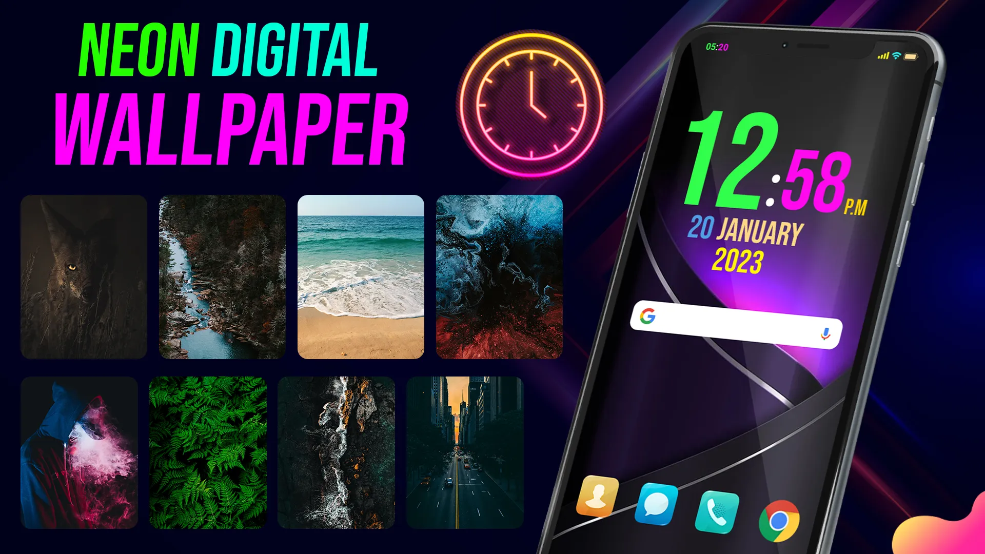 Digital Clock Neon Wallpapers | Indus Appstore | Screenshot