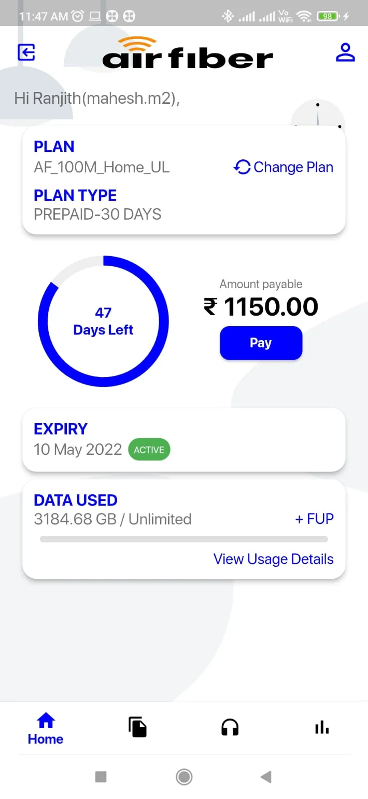 Airfiber Customer APP | Indus Appstore | Screenshot