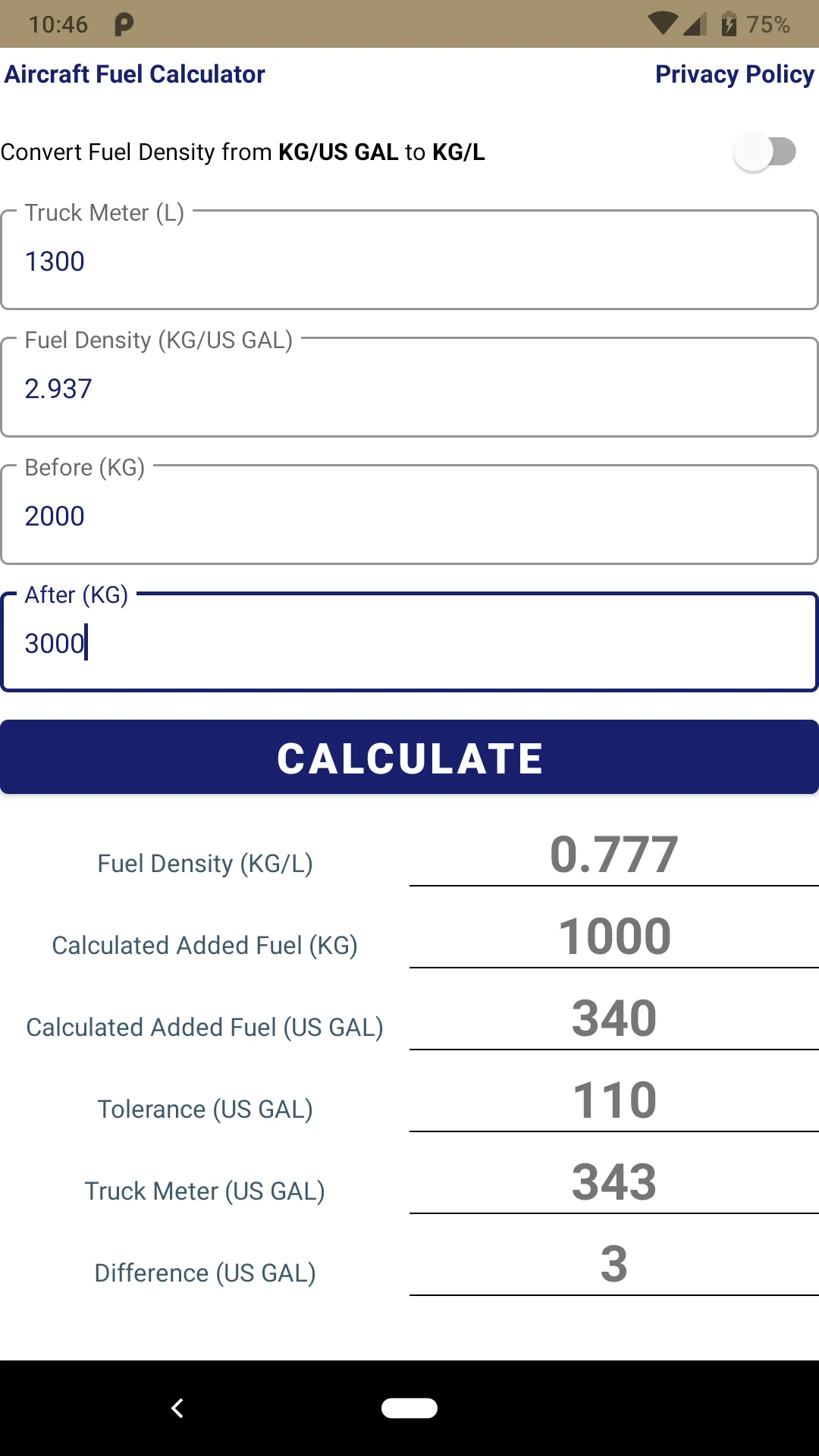 Aircraft Fuel Calculator | Indus Appstore | Screenshot