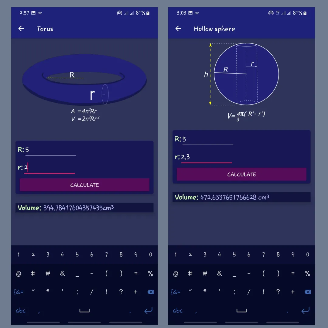 Volume calculator - 3D shapes | Indus Appstore | Screenshot