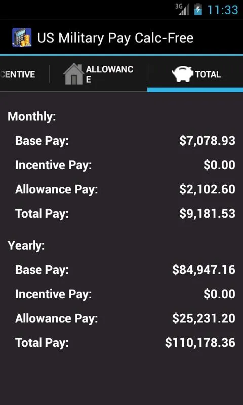 US Military Pay Calc | Indus Appstore | Screenshot