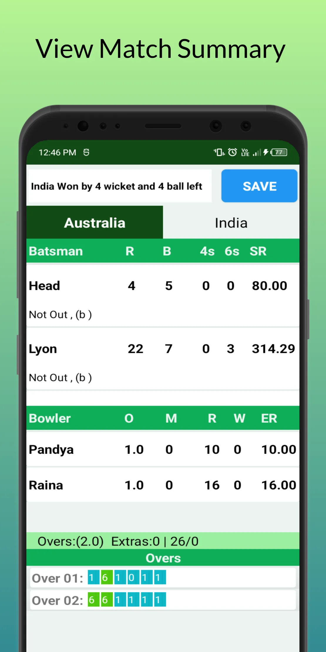 Cricket: Local match scorebook | Indus Appstore | Screenshot