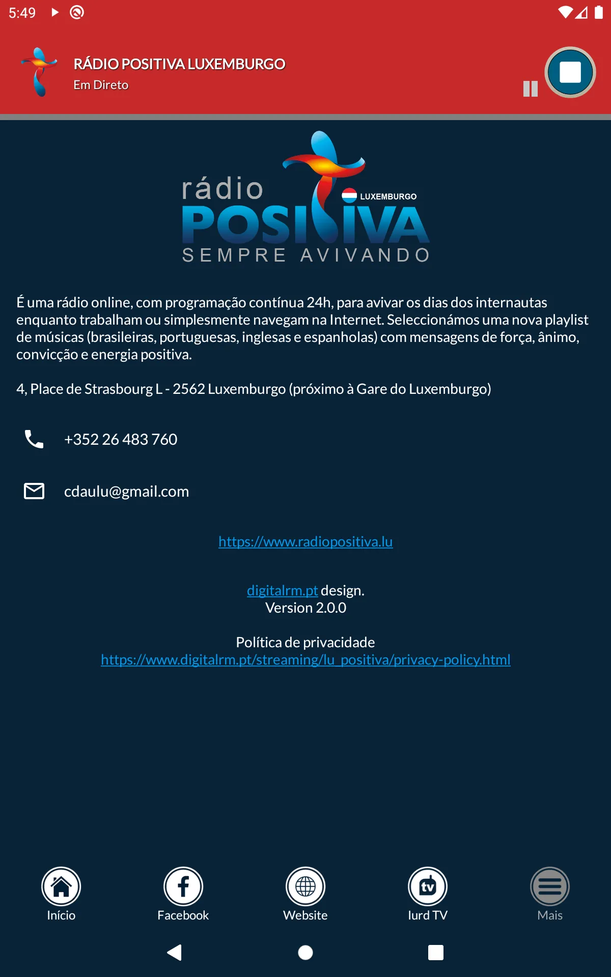 Rádio Positiva Luxemburgo | Indus Appstore | Screenshot