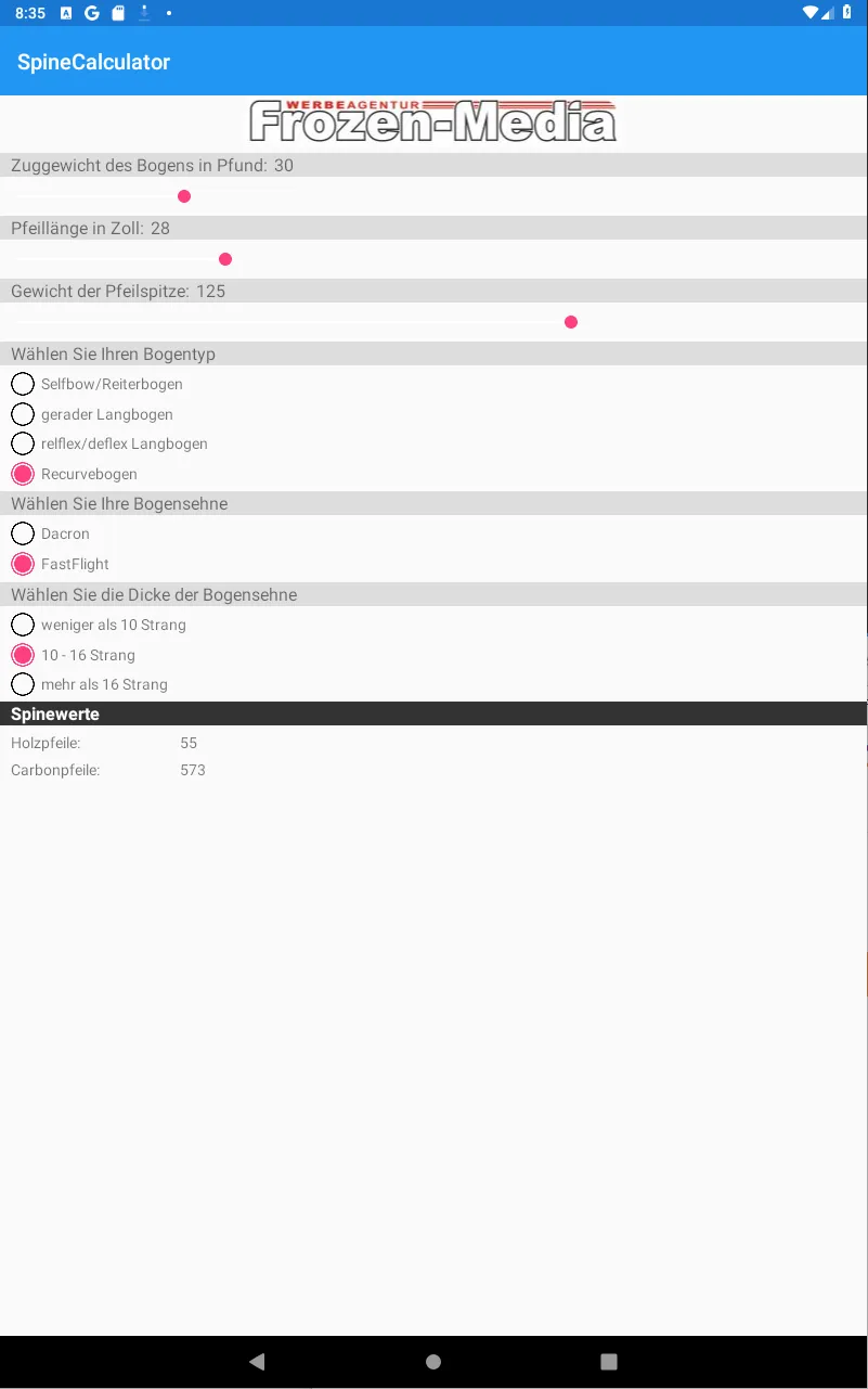 Archery Spine Calculator | Indus Appstore | Screenshot