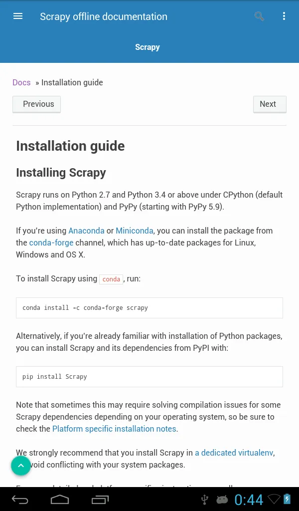 Python Scrapy documentation of | Indus Appstore | Screenshot