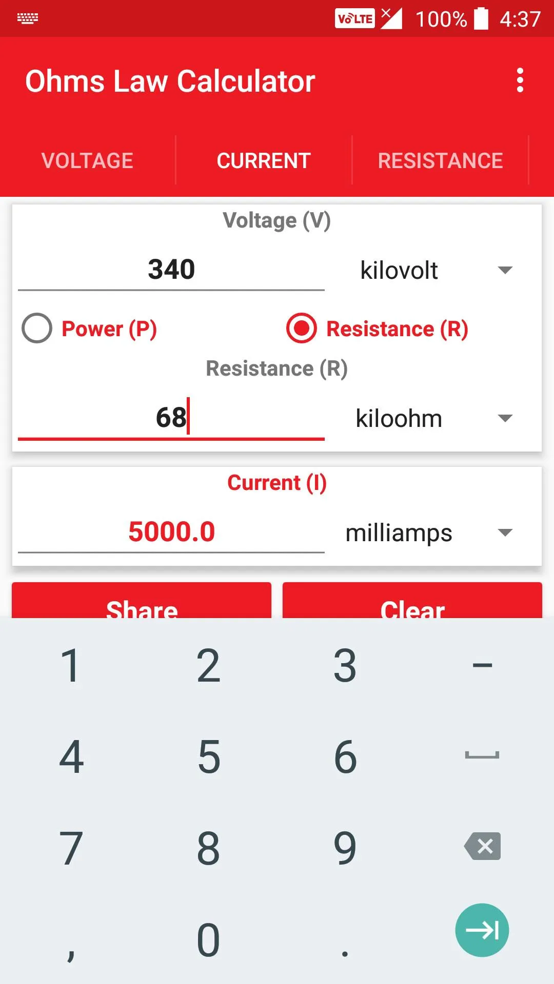 Ohms Law Calculator | Indus Appstore | Screenshot