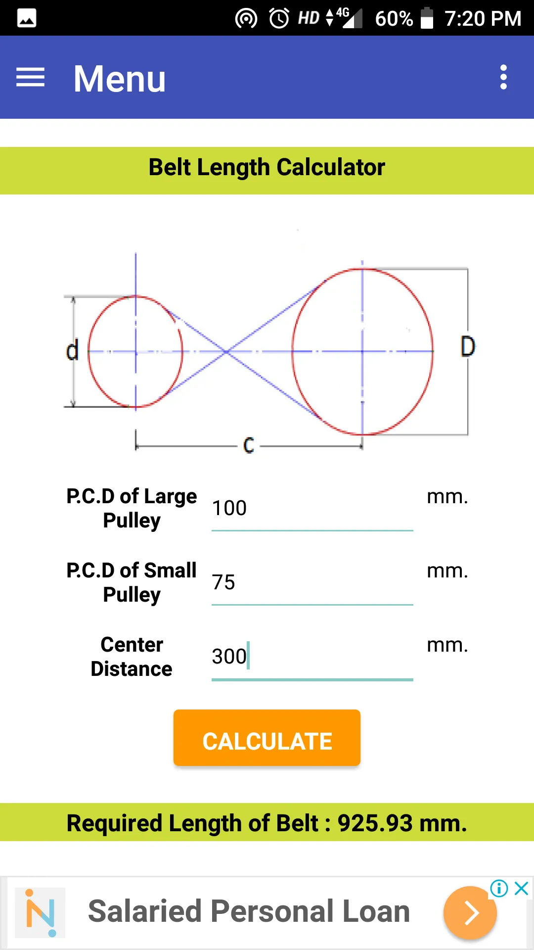 Belt length Calculator | Indus Appstore | Screenshot