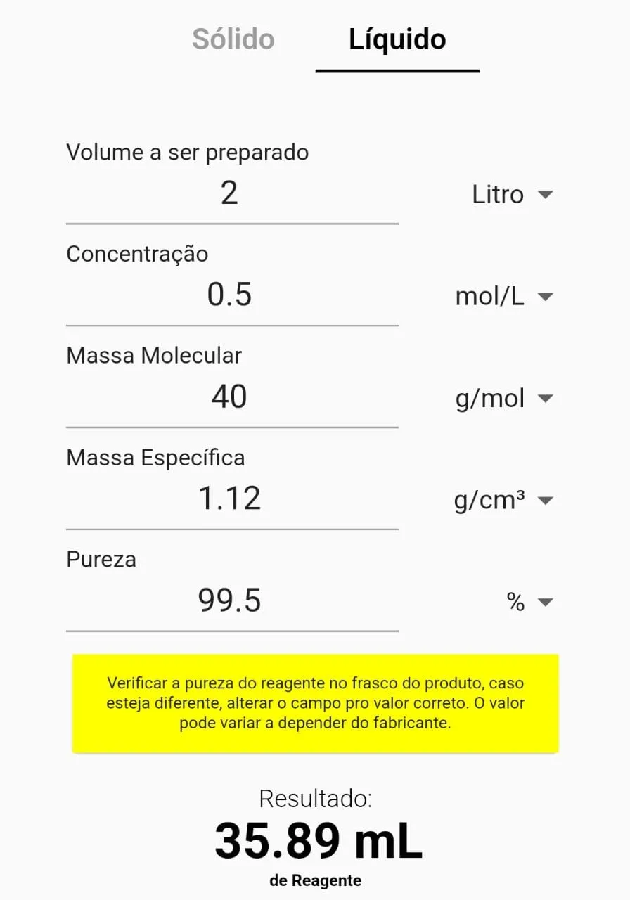 Preparo Solução Lab. Química | Indus Appstore | Screenshot