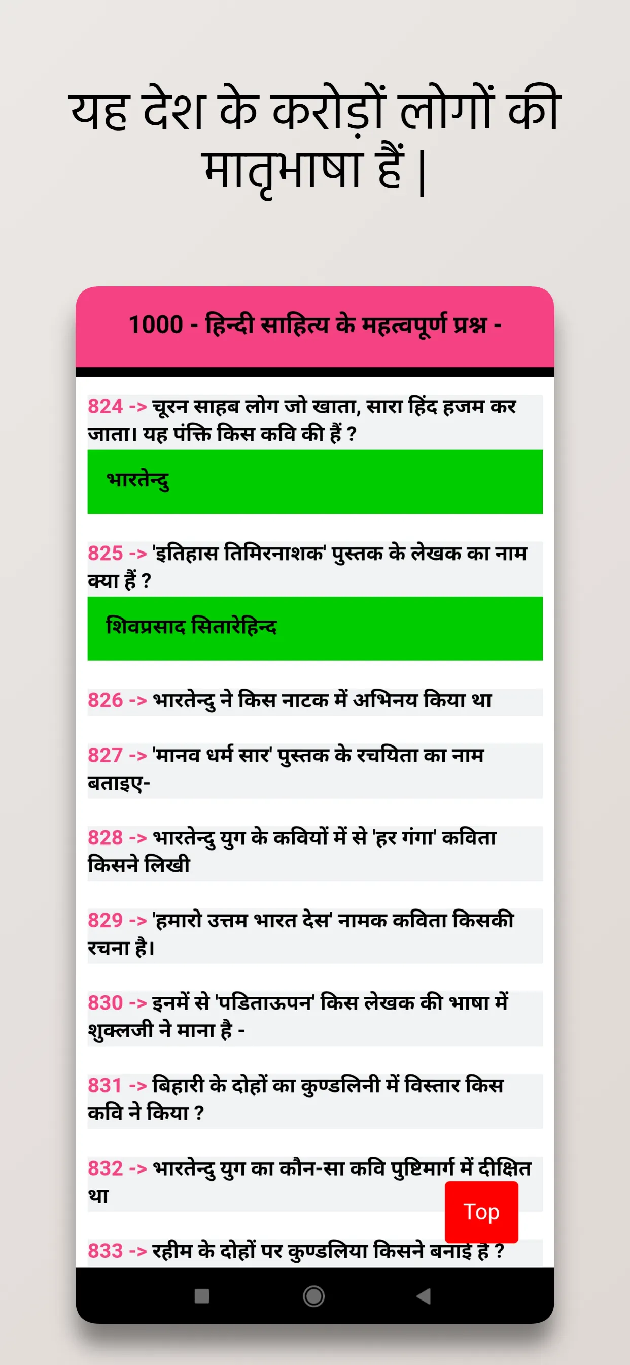 Hindi Literature Question | Indus Appstore | Screenshot