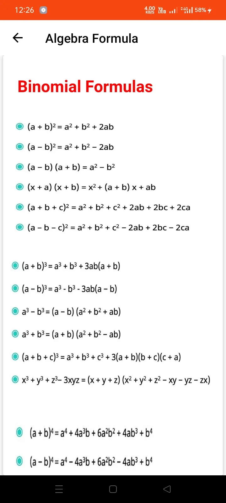 Algebra Formula | Indus Appstore | Screenshot