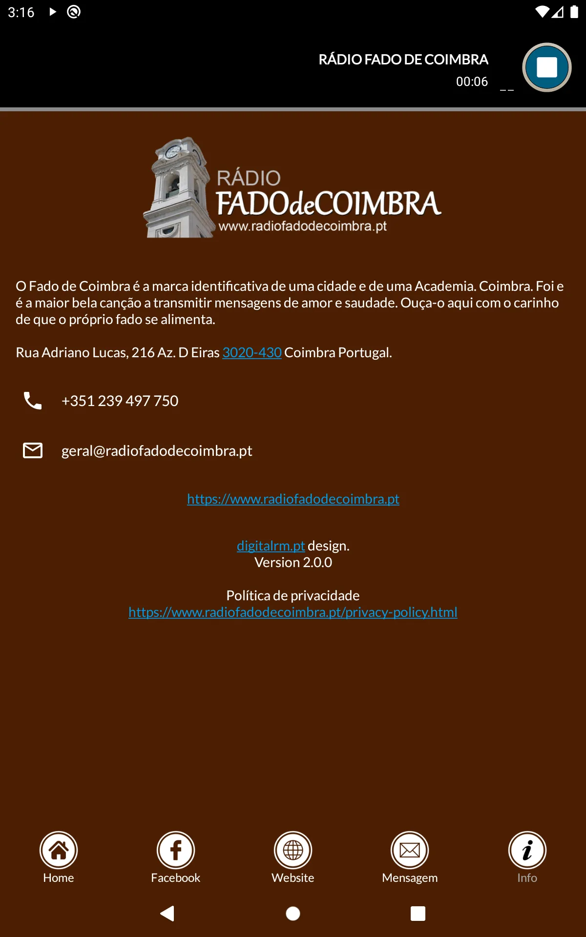 Rádio Fado de Coimbra | Indus Appstore | Screenshot