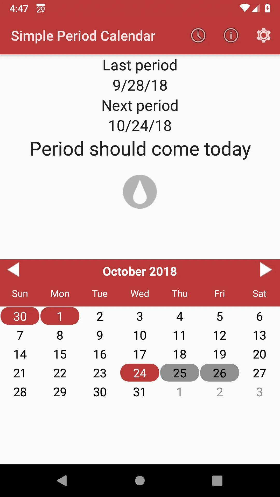 Simple Period Calendar | Indus Appstore | Screenshot