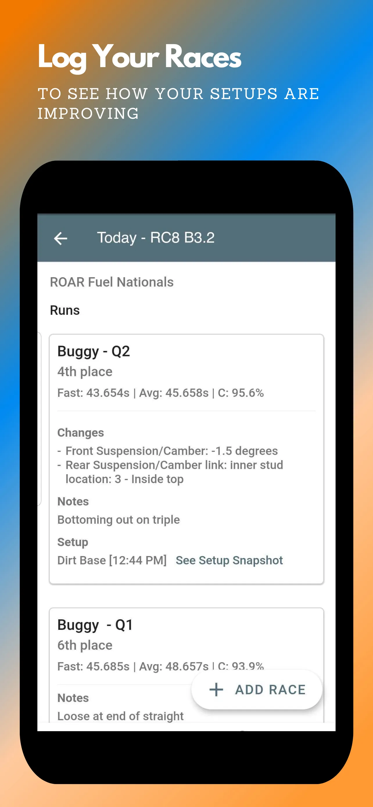 RC Setup App & Race Log | Indus Appstore | Screenshot