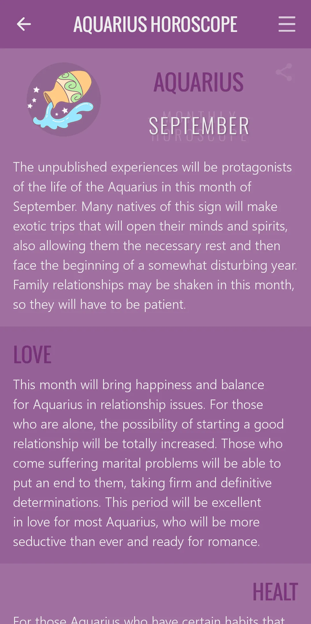 Aquarius Horoscope | Indus Appstore | Screenshot