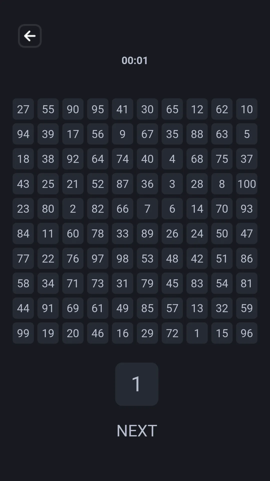 Schulte Table brain reaction | Indus Appstore | Screenshot