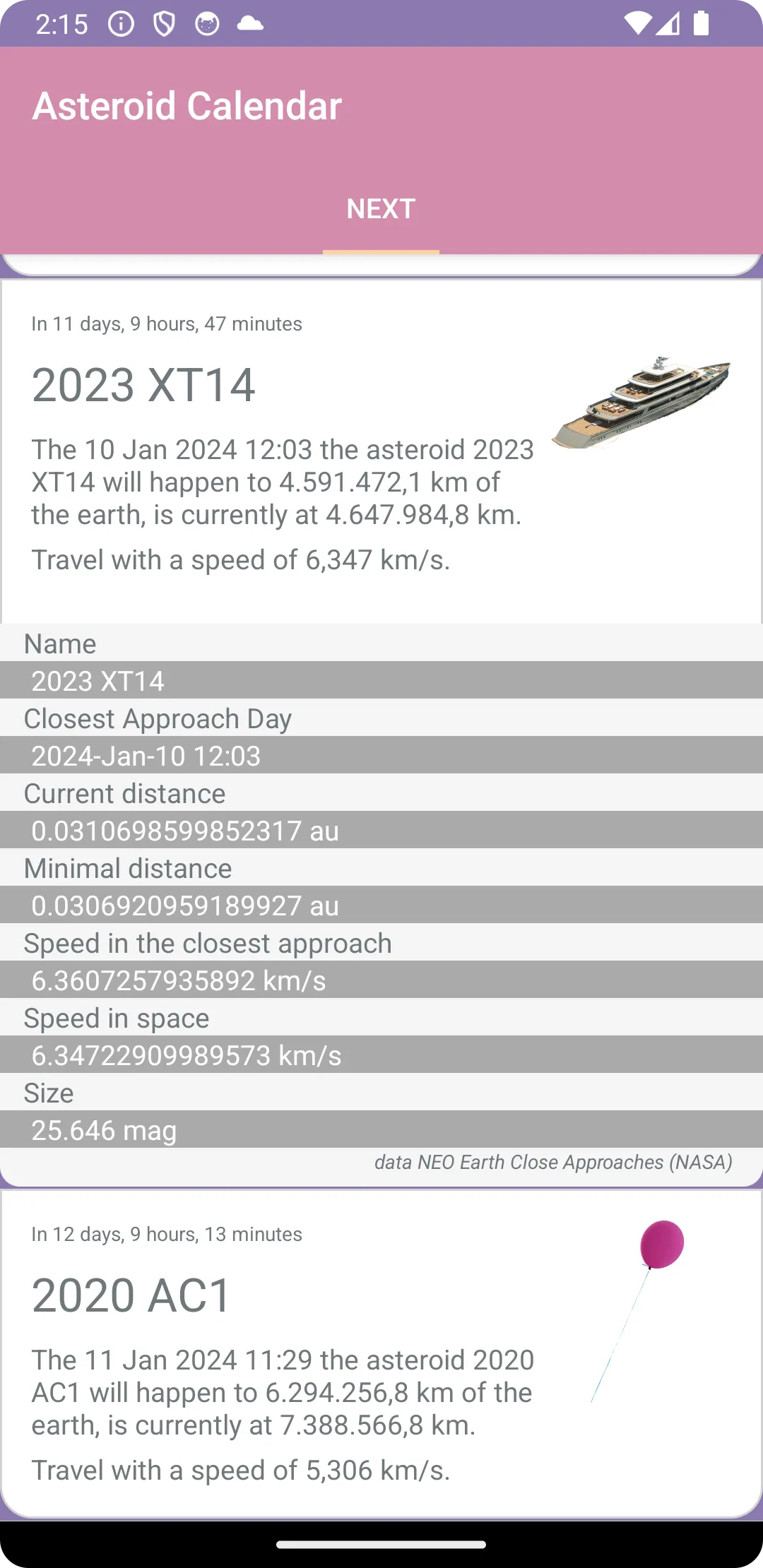 Asteroid Tracker Calendar | Indus Appstore | Screenshot