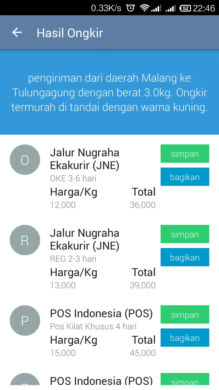 Ongkos Kirim Lengkap | Indus Appstore | Screenshot