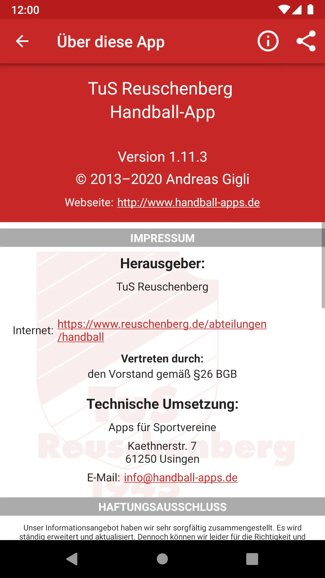 TuS Reuschenberg Handball | Indus Appstore | Screenshot