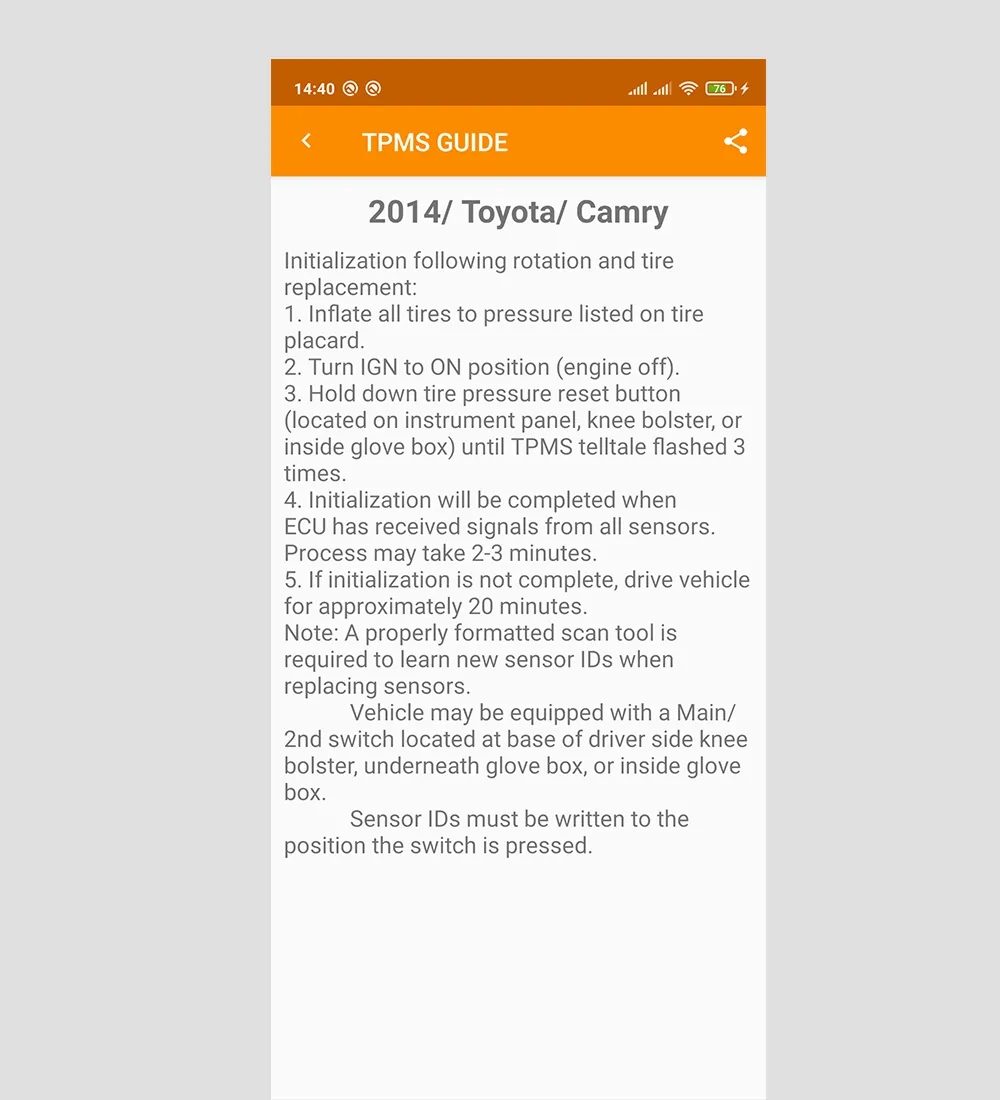 TPMS Reset Guide | Indus Appstore | Screenshot