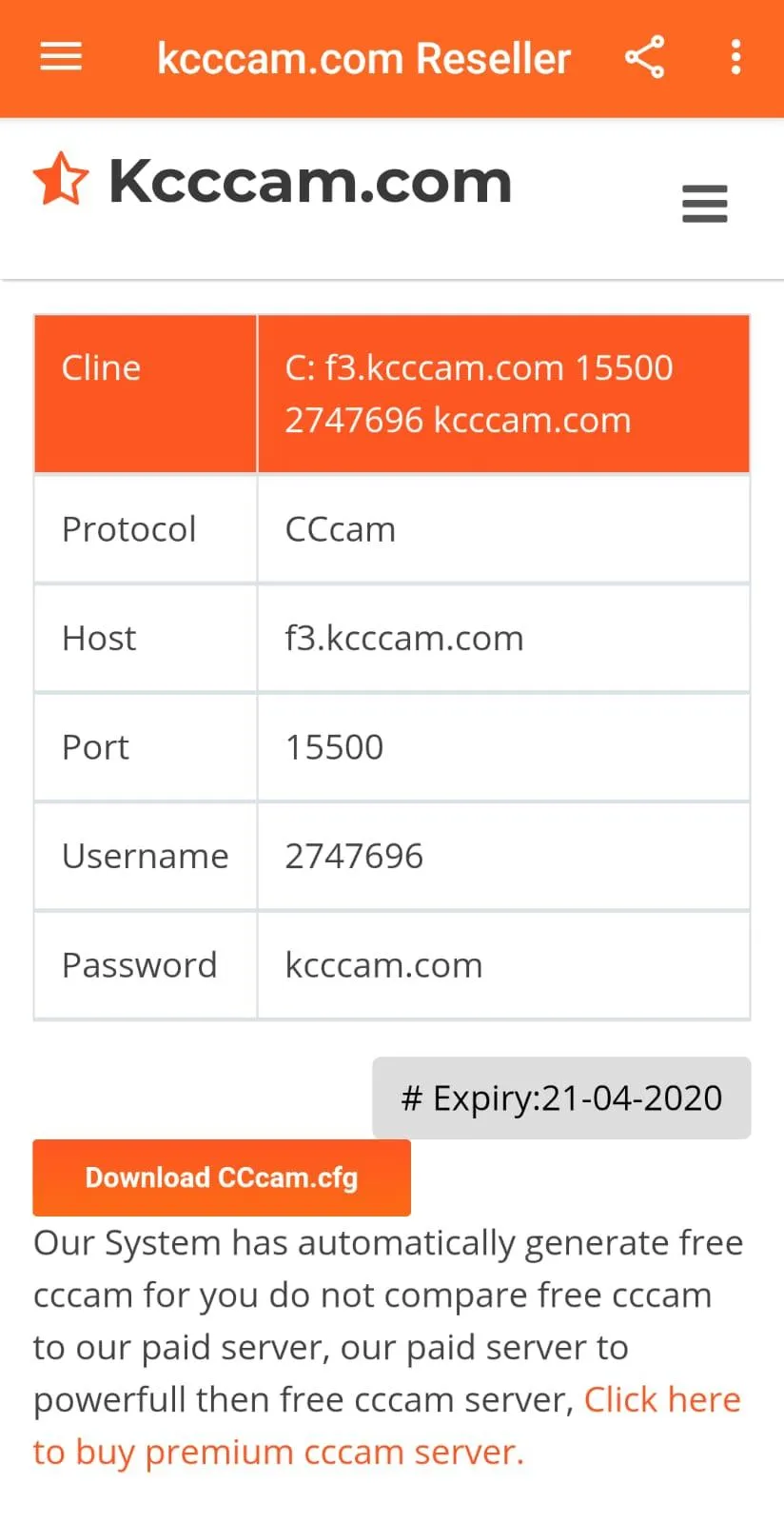 Kcccam.com - CCcam 48 Hours | Indus Appstore | Screenshot