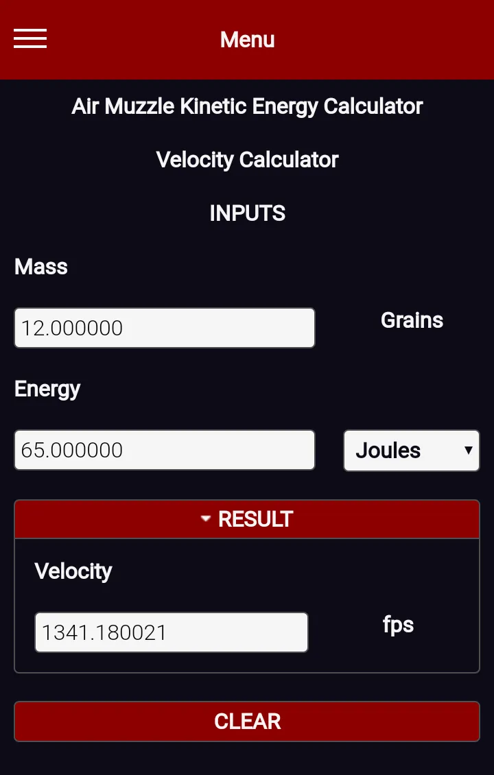 Air Muzzle Kinetic Energy Calc | Indus Appstore | Screenshot