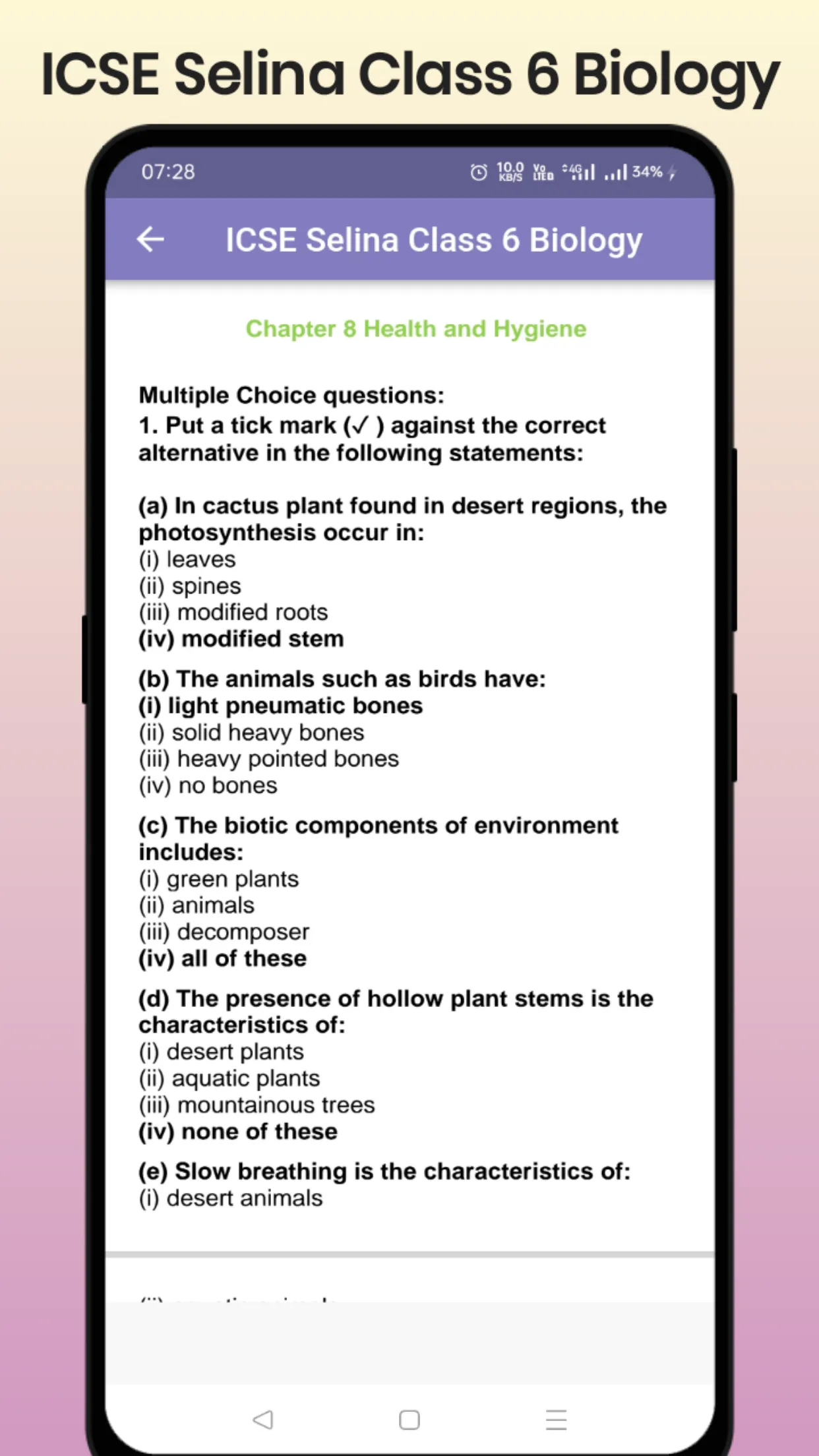 ICSE Selina Class 6 Biology | Indus Appstore | Screenshot