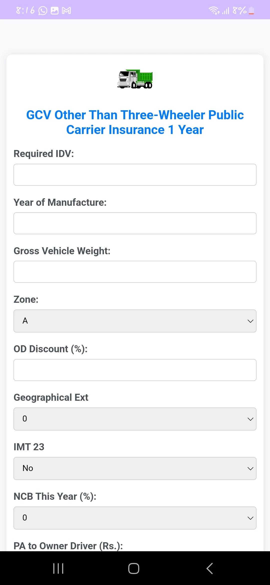 Motor Insurance Calculator App | Indus Appstore | Screenshot